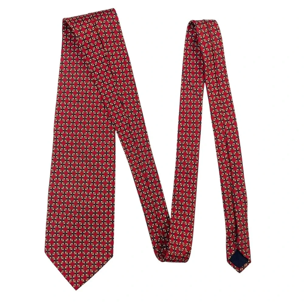 VTG Brooks Brothers Makers Silk Tie Geometric Mini Pattern Chains Red Preppy USA